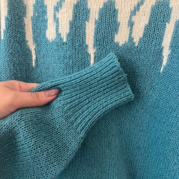 Vtg 80s Mohair Wool Icicle Knit Sweater Turquoise Ice Cream Maximalist Large Fun - Picture 8 of 11